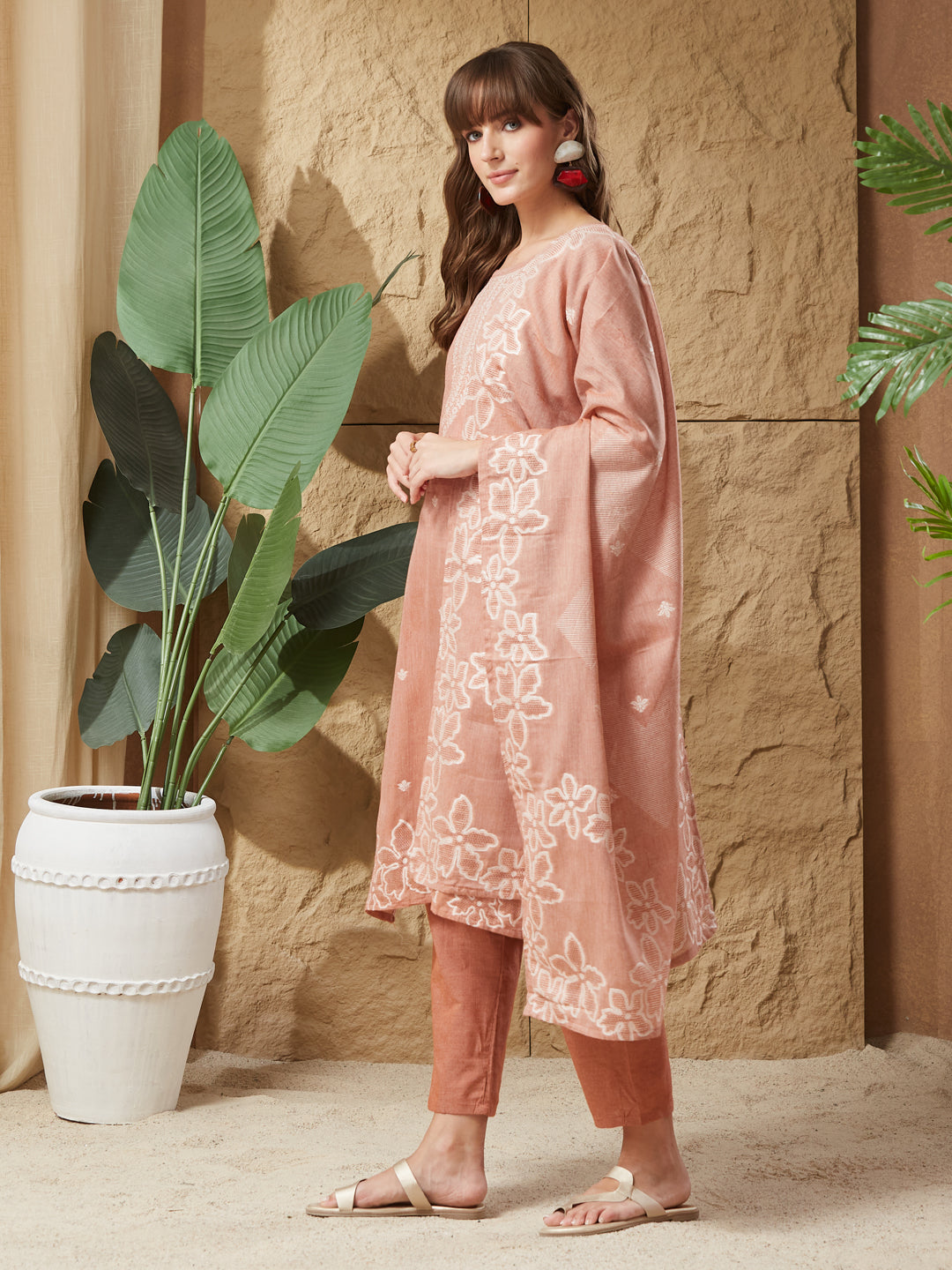 Vintage Rust Handloom Cotton Weaving Suit Set
