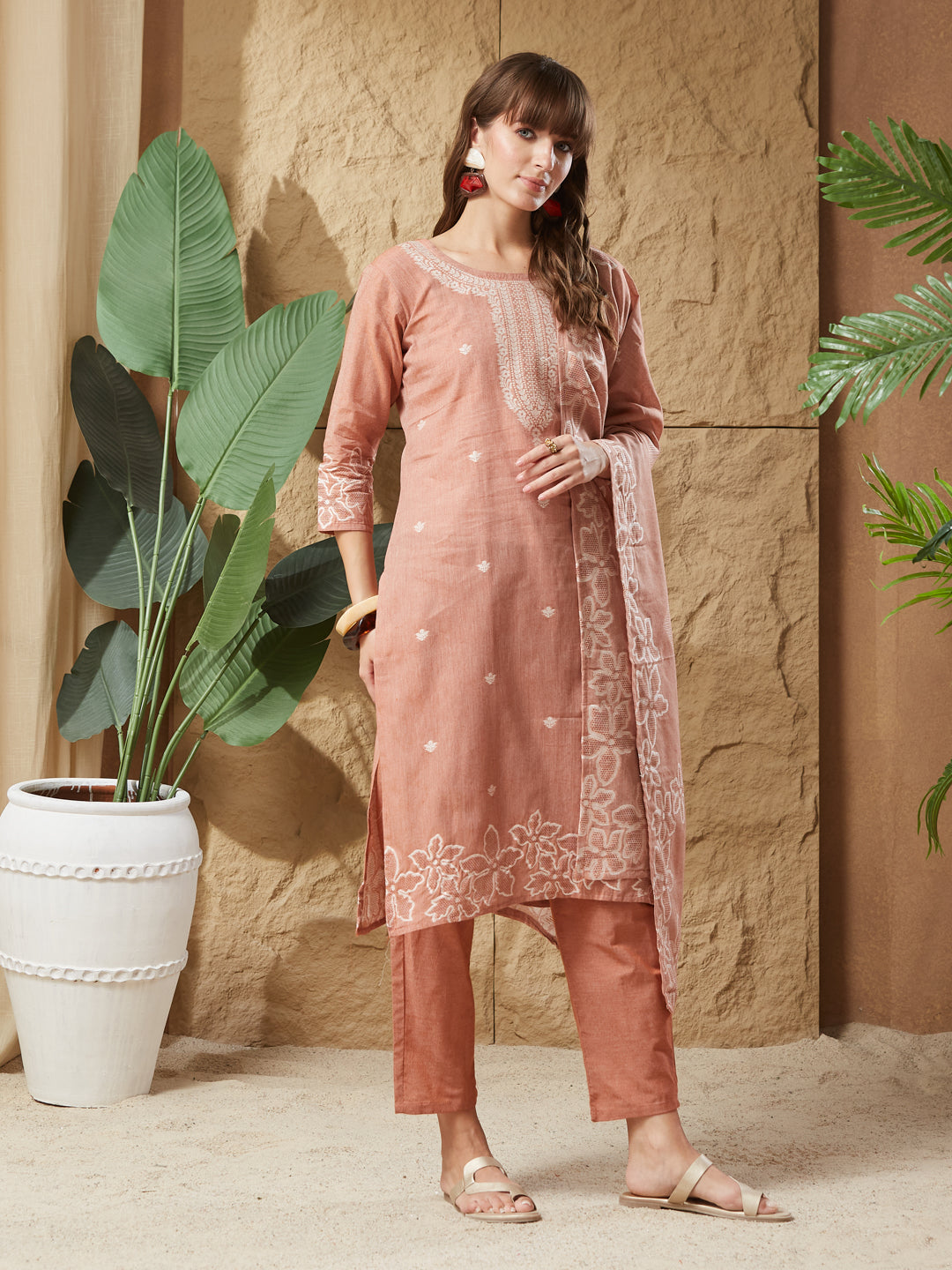 Vintage Rust Handloom Cotton Weaving Suit Set