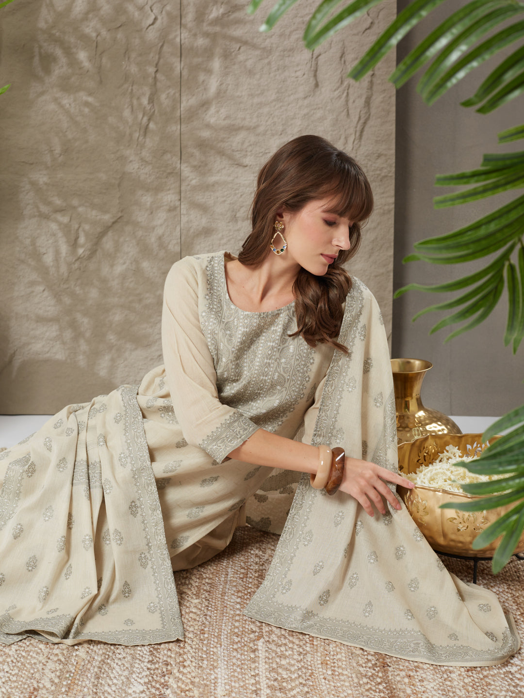 Pleasing Handloom Cotton Weaving Suit Set