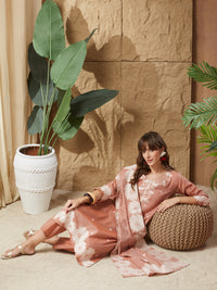 Vintage Rust Orange Handloom Cotton Weaving Suit Set