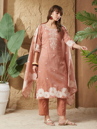 Vintage Rust Orange Handloom Cotton Weaving Suit Set