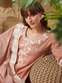 Vintage Rust Orange Handloom Cotton Weaving Suit Set