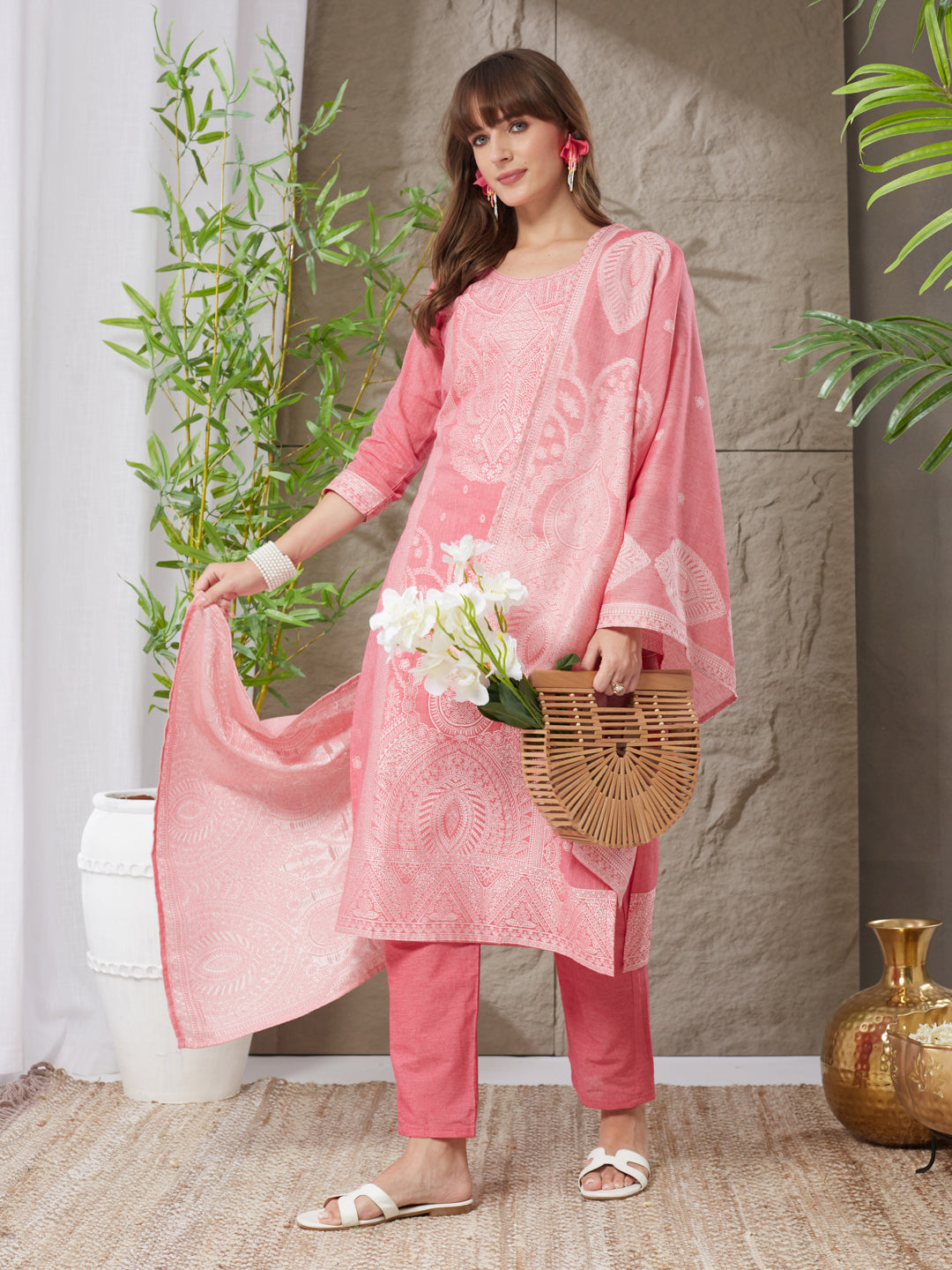 Charming  Handloom Cotton Weaving Suit Set
