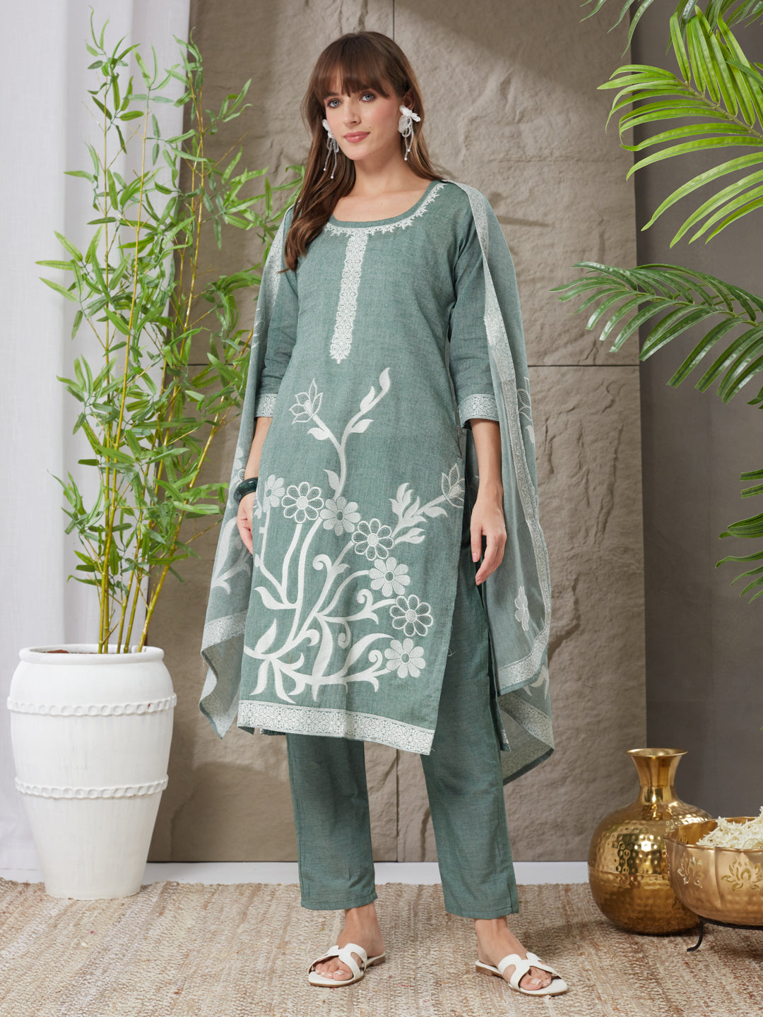 Very Appealing Handloom Cotton Weaving Suit Set