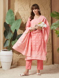 Vintage Peach Handloom Cotton Weaving Suit Set