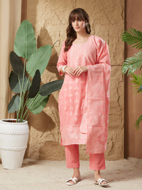 Vintage Peach Handloom Cotton Weaving Suit Set