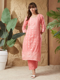 Vintage Peach Handloom Cotton Weaving Suit Set