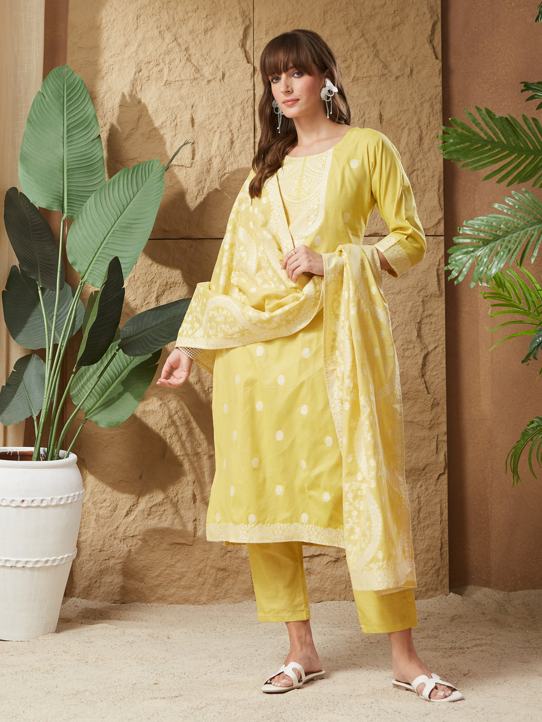 Summer Lemon Handloom Cotton Weaving Suit Set