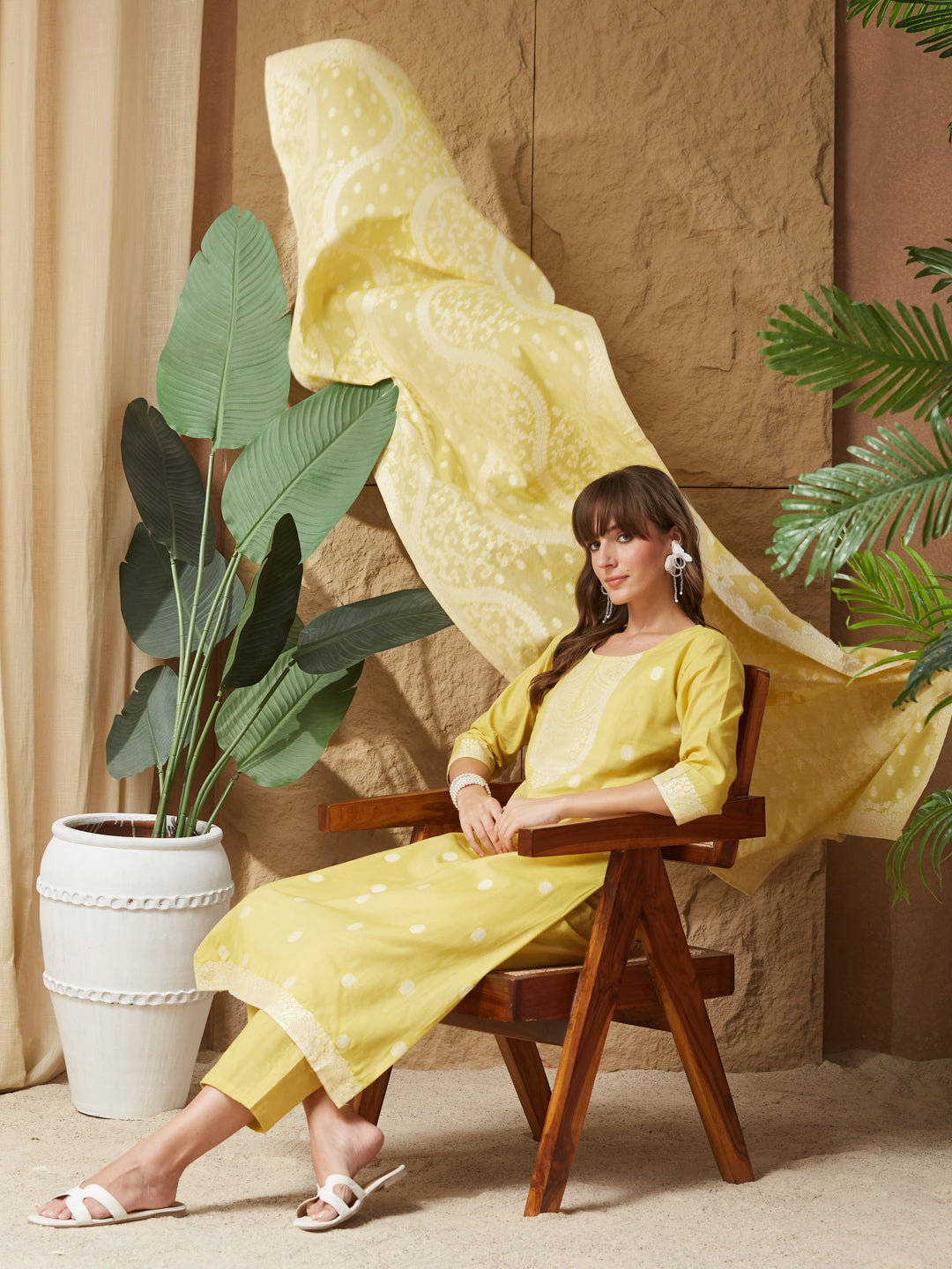 Summer Lemon Handloom Cotton Weaving Suit Set
