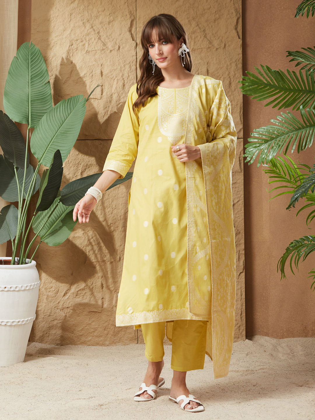 Summer Lemon Handloom Cotton Weaving Suit Set