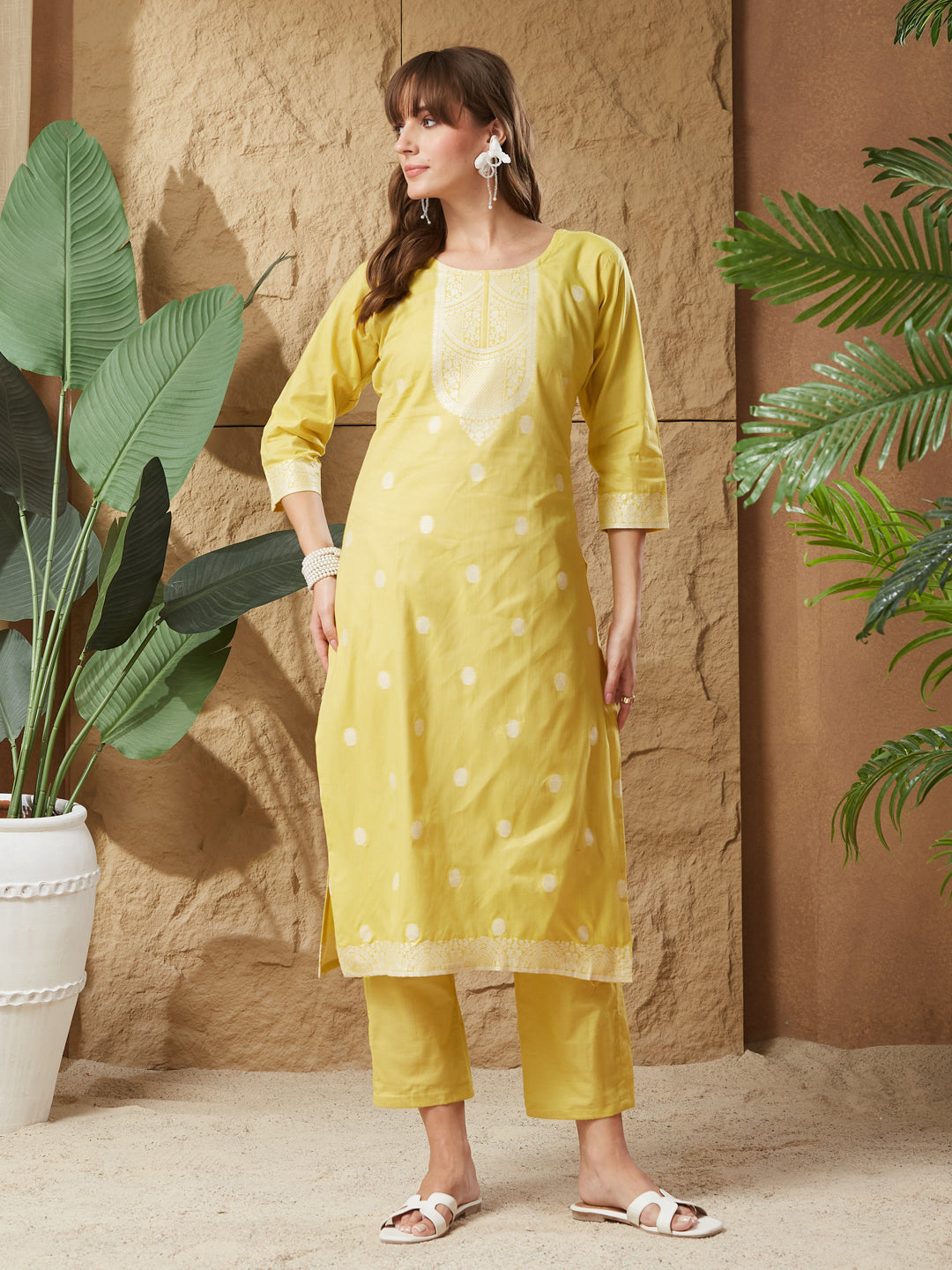 Summer Lemon Handloom Cotton Weaving Suit Set