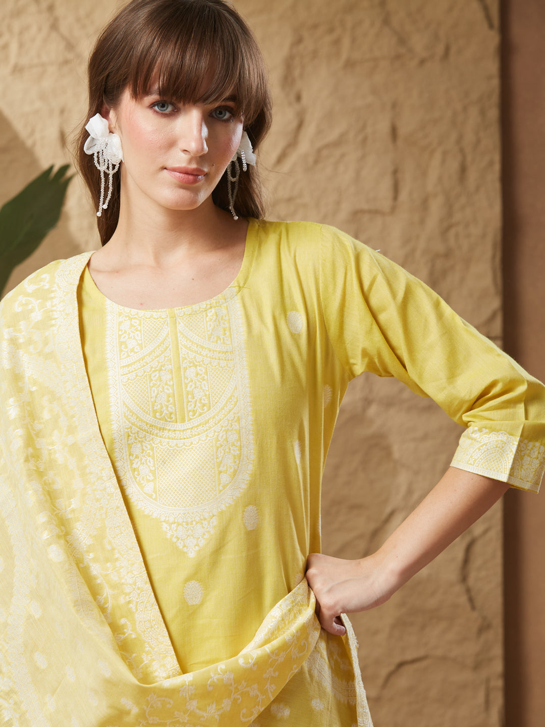 Summer Lemon Handloom Cotton Weaving Suit Set