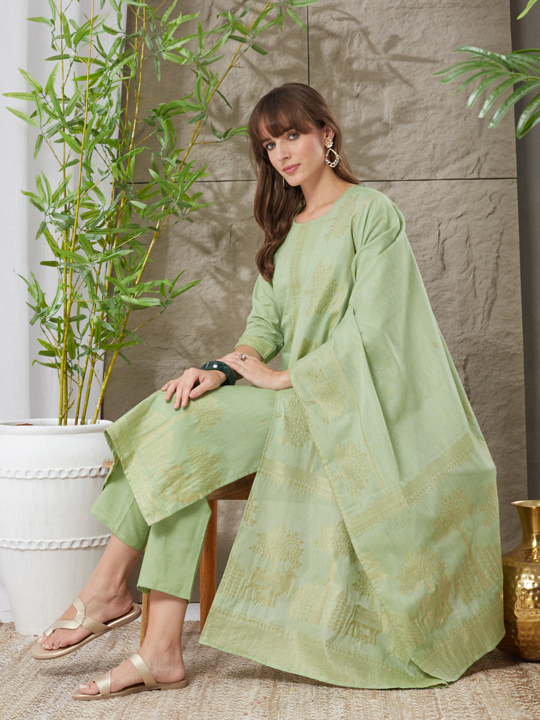 Aesthetic Handloom Cotton Weaving Suit Set