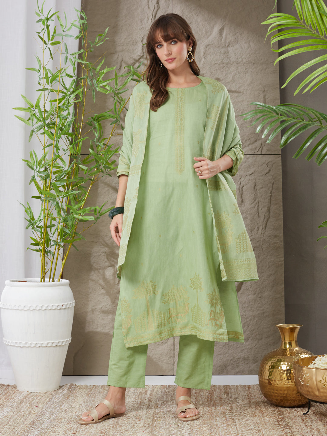 Aesthetic Handloom Cotton Weaving Suit Set