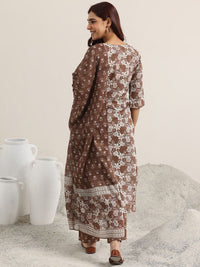 Brown Printed Magic Cotton Kurta Set