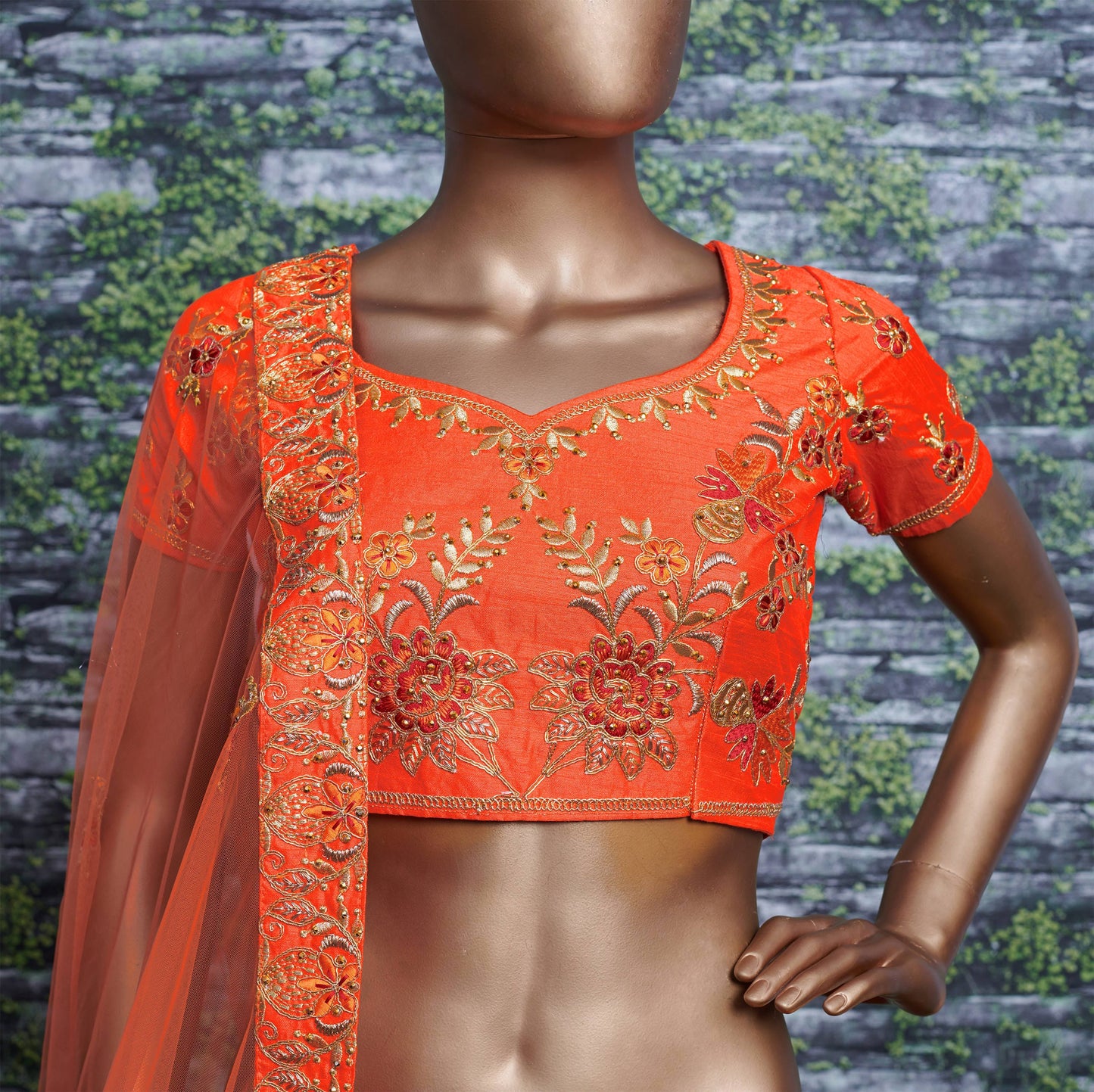Sunset Ember Silk Embroidered Lehenga Choli Set