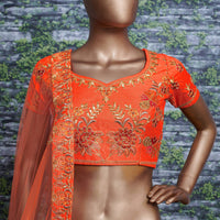 Sunset Ember Silk Embroidered Lehenga Choli Set