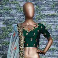 Emerald Blossom Taffeta Silk Lehenga Choli Set