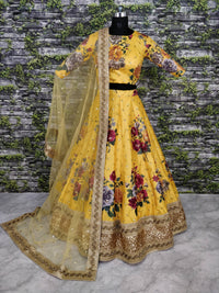 Yellow Fine Art Silk Pearl Embroidered Lehenga Set