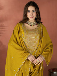Mustard Embroidered Vichitra Suit Set