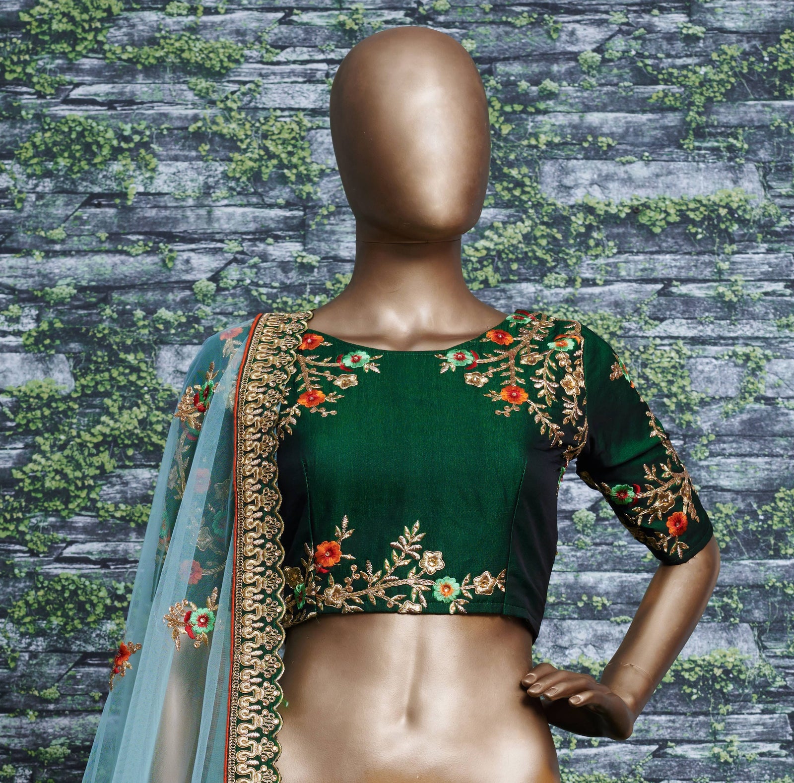 Emerald Grace Embroidered Taffeta Satin Silk Lehenga Set