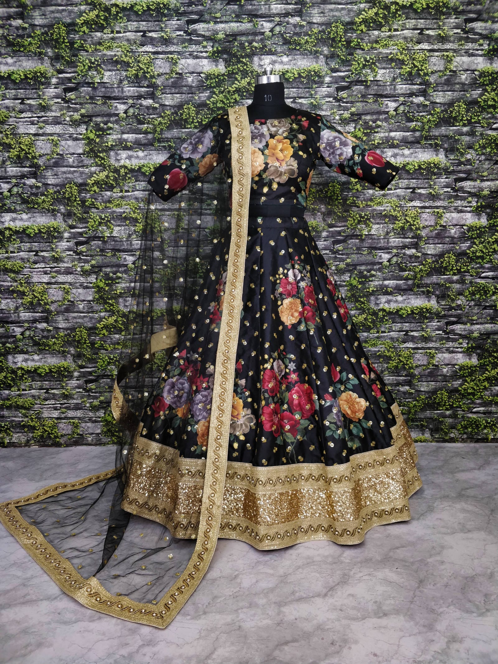 Black Fine Art Silk Pearl Embroidered Lehenga Set