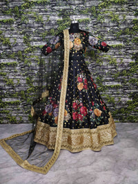 Black Fine Art Silk Pearl Embroidered Lehenga Set