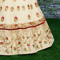 Ivory Bloom Embroidered Slub Silk Lehenga Set