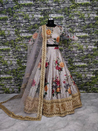 Grey Fine Art Silk Pearl Embroidered Lehenga Set