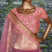 Purple Embroidered Silk Semi-Stitched Lehenga Choli Set
