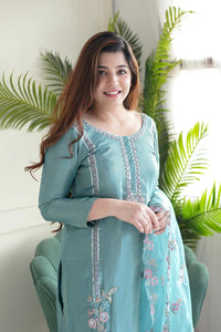 Azurea Sky Blue Pure Chinon Suit Set