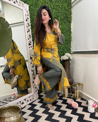 Mustard Bloom Embroidered Rayon Co-Ord Set