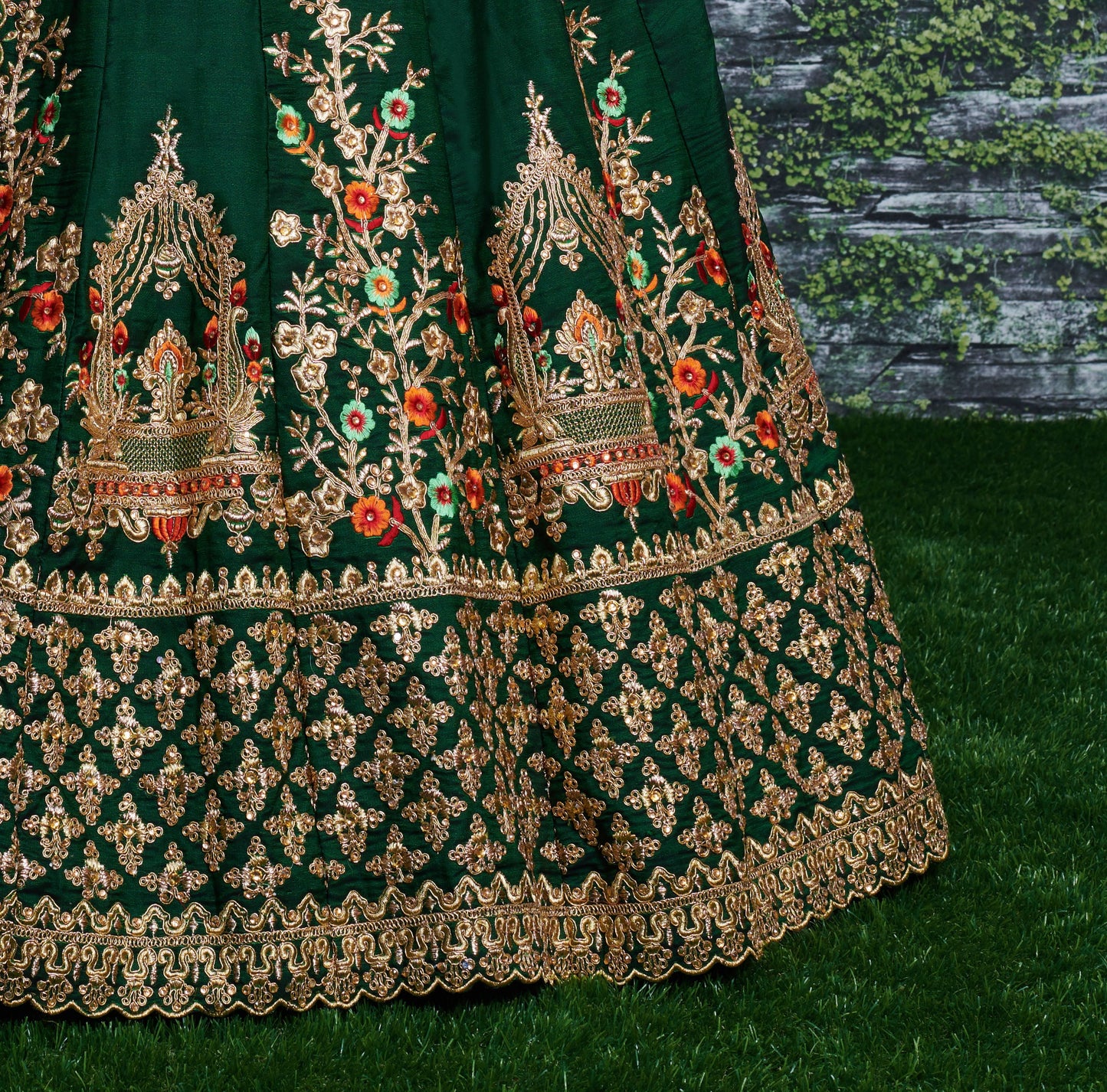 Emerald Grace Embroidered Taffeta Satin Silk Lehenga Set
