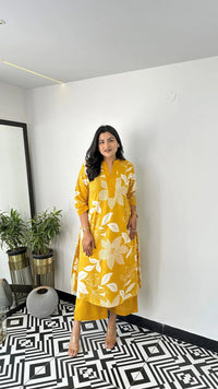 Yellow Floral Georgette Kurta Palazzo Set