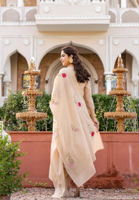 Cream Floral Printed Chanderi Kurta Set