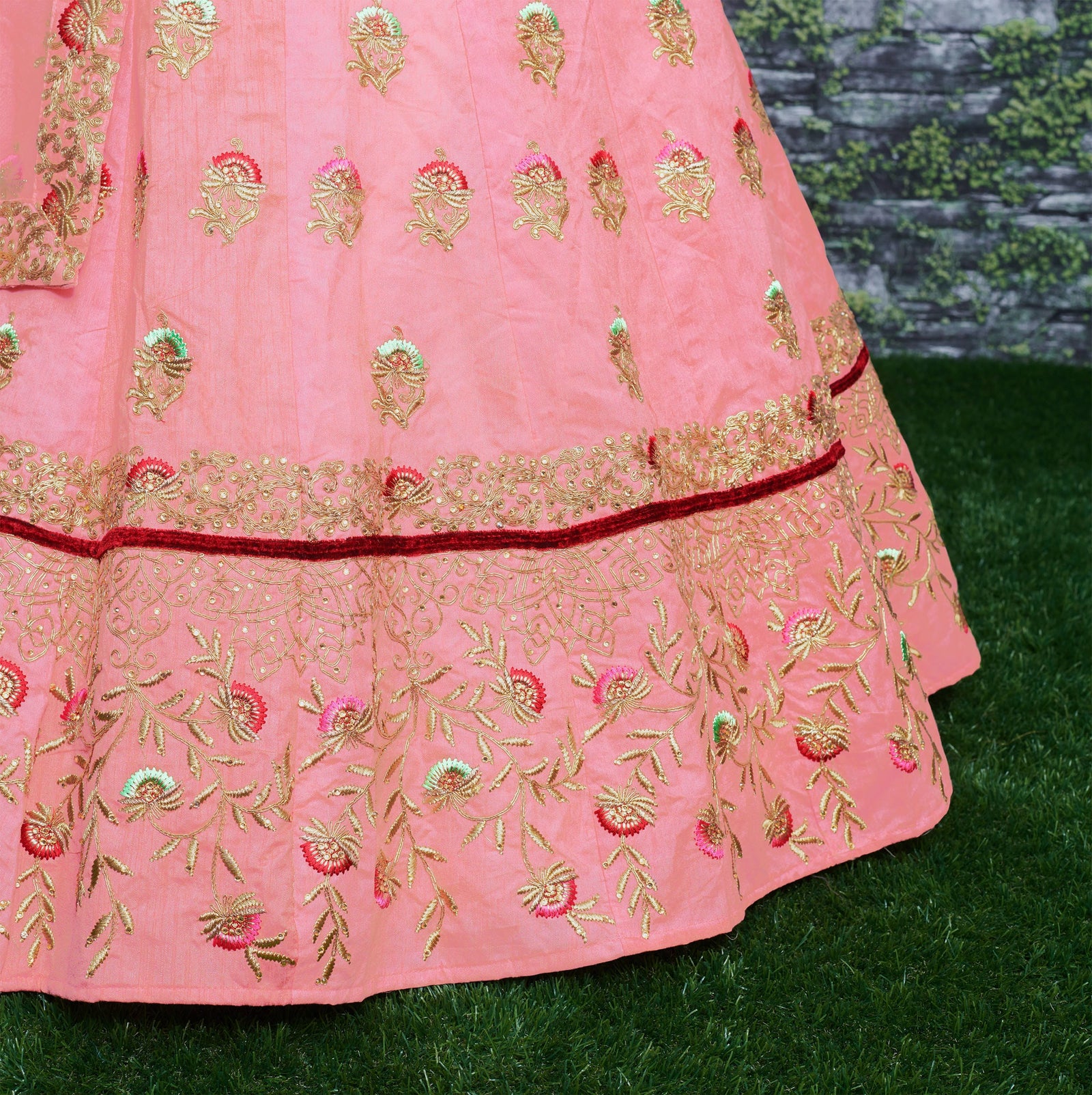 Blush Royale Embroidered Slub Silk Lehenga Set