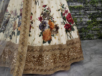 Cream Fine Art Silk Pearl Embroidered Lehenga Set