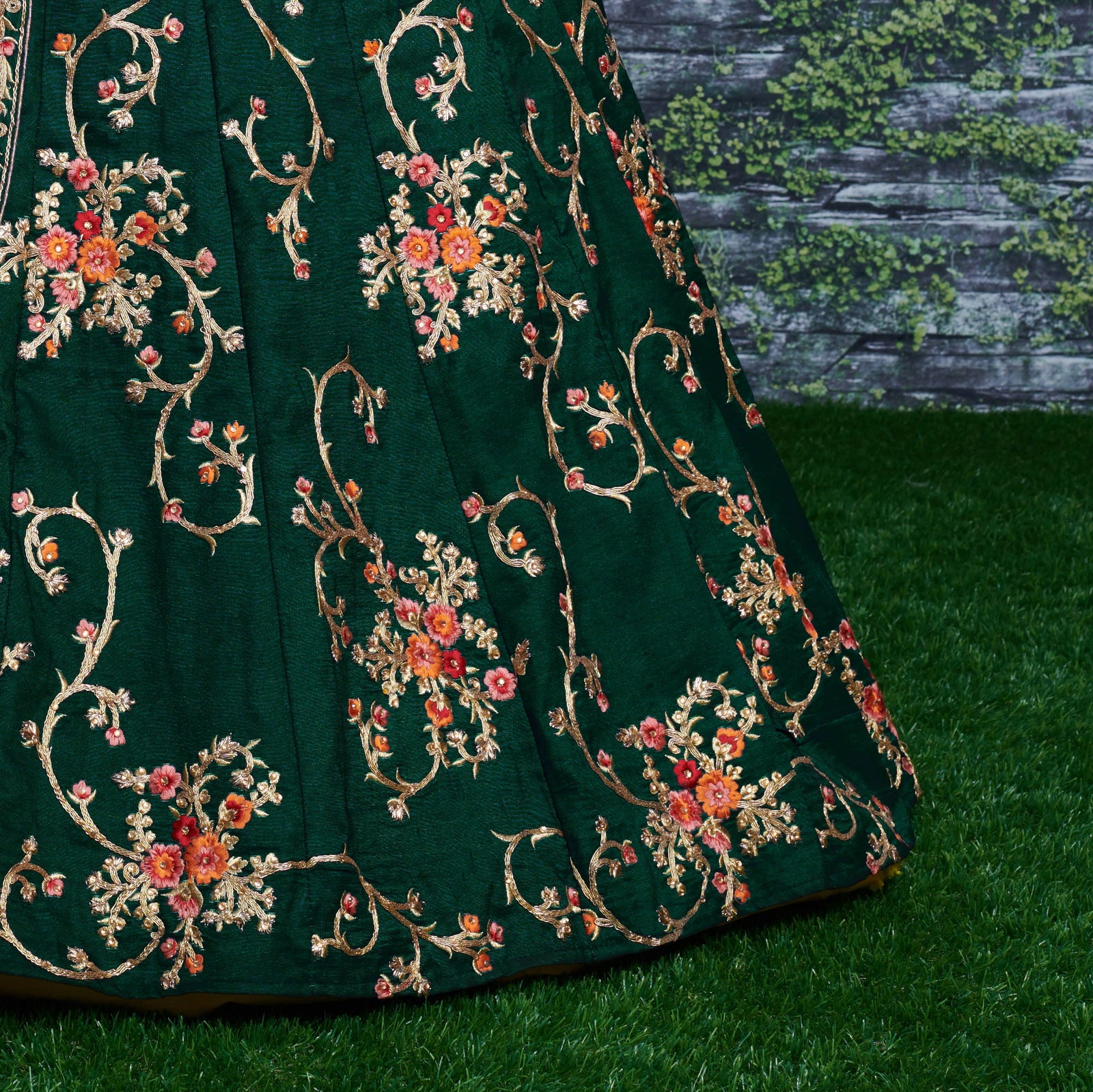 Emerald Blossom Taffeta Silk Lehenga Choli Set
