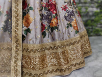 Grey Fine Art Silk Pearl Embroidered Lehenga Set