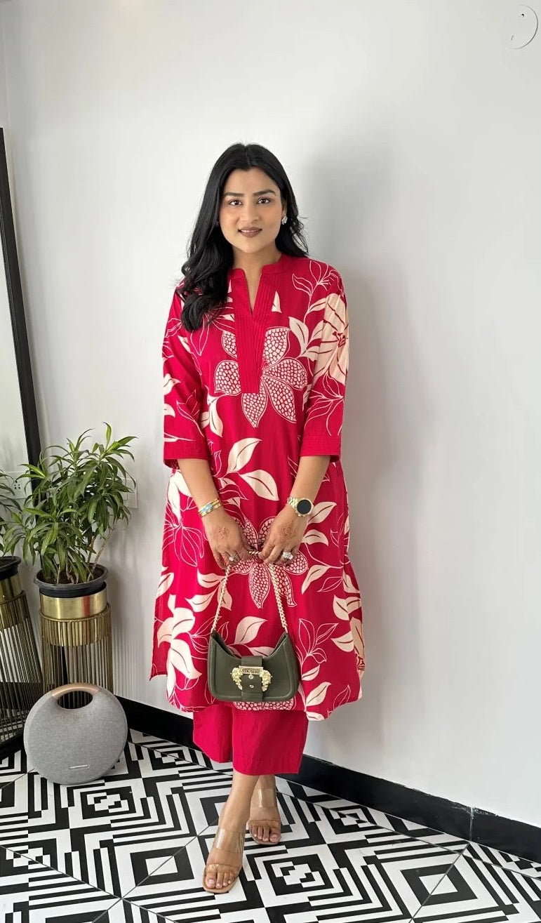 Pink Floral Georgette Kurta Palazzo Set