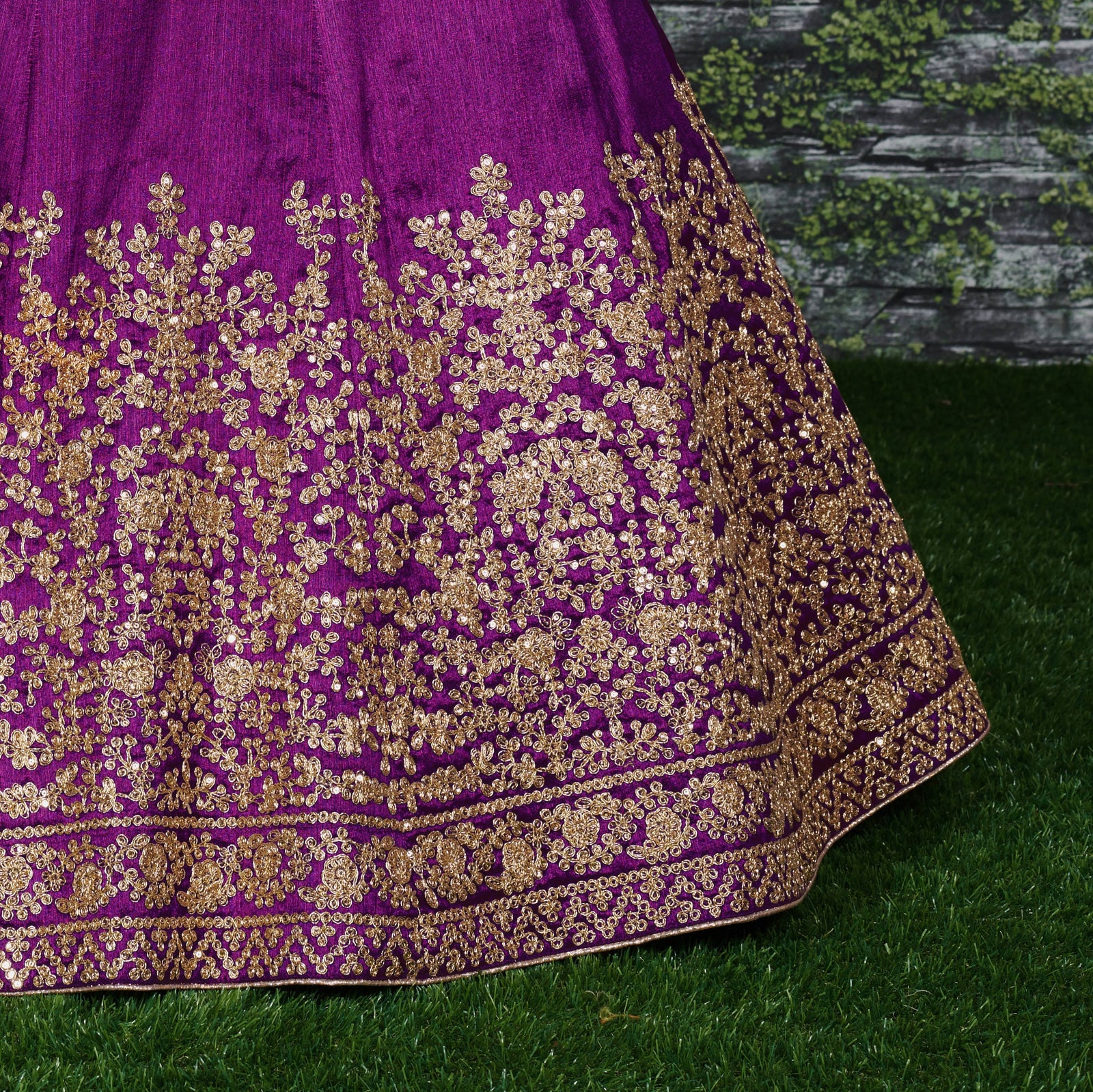 Purple Embroidered Silk Semi-Stitched Lehenga Choli Set
