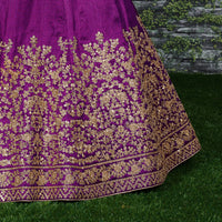 Purple Embroidered Silk Semi-Stitched Lehenga Choli Set