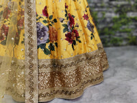 Yellow Fine Art Silk Pearl Embroidered Lehenga Set