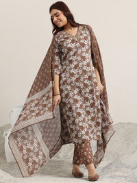 Brown Printed Magic Cotton Kurta Set