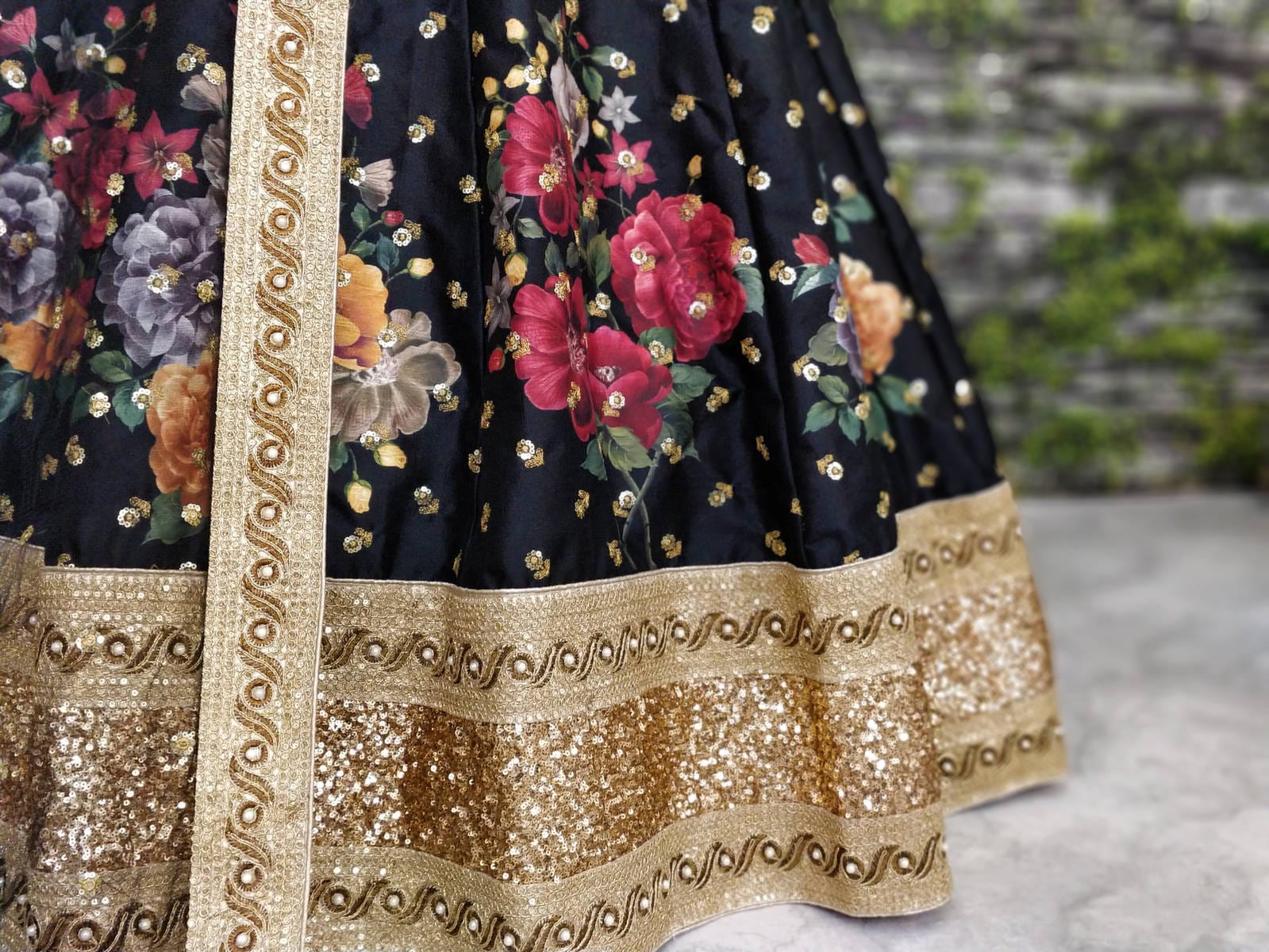 Black Fine Art Silk Pearl Embroidered Lehenga Set