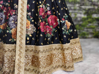 Black Fine Art Silk Pearl Embroidered Lehenga Set