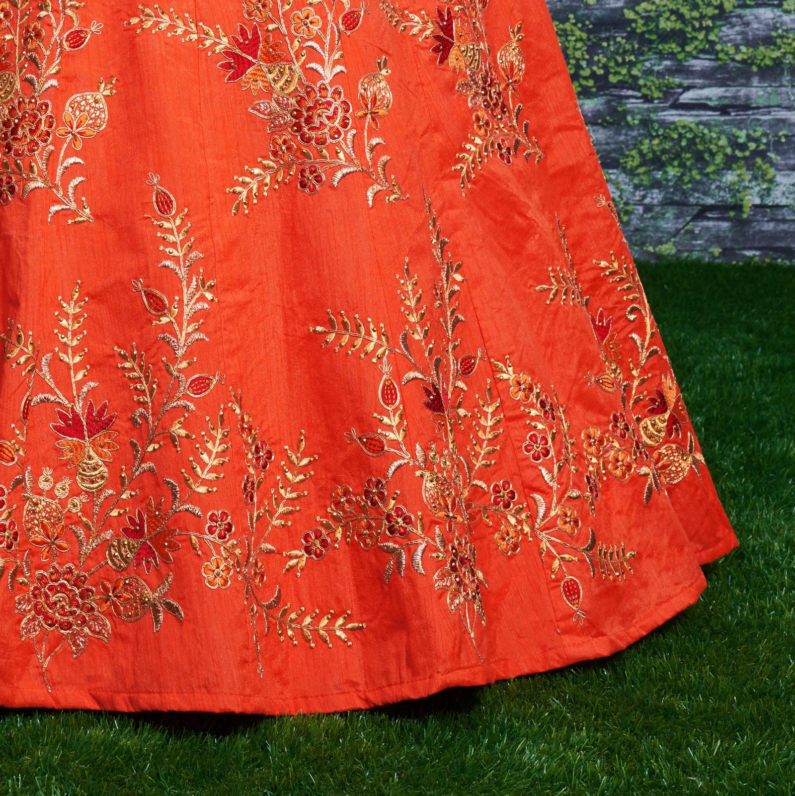 Sunset Ember Silk Embroidered Lehenga Choli Set