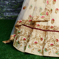 Ivory Bloom Embroidered Slub Silk Lehenga Set