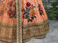 Peach Fine Art Silk Pearl Embroidered Lehenga Set