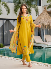 Mustard Yellow Floral Embroidered Suit Set